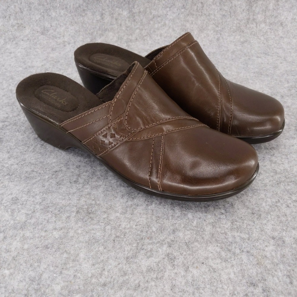 Clarks Leather Mules Clogs Slip On Comfort Casual‎ Shoes Size 9M